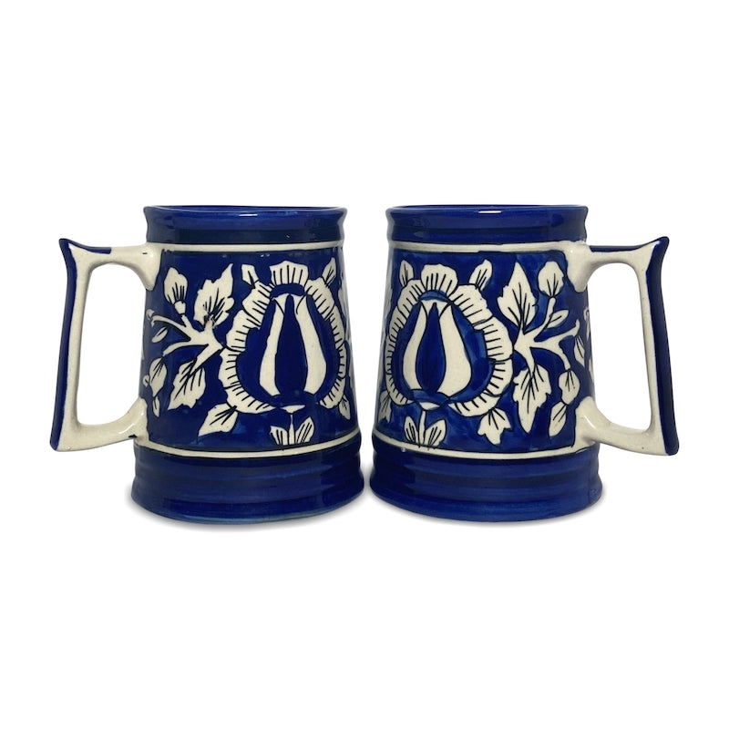 Royal Blue Mughal Floral Print Milk or Coffee Mugs ( Set of 2 )