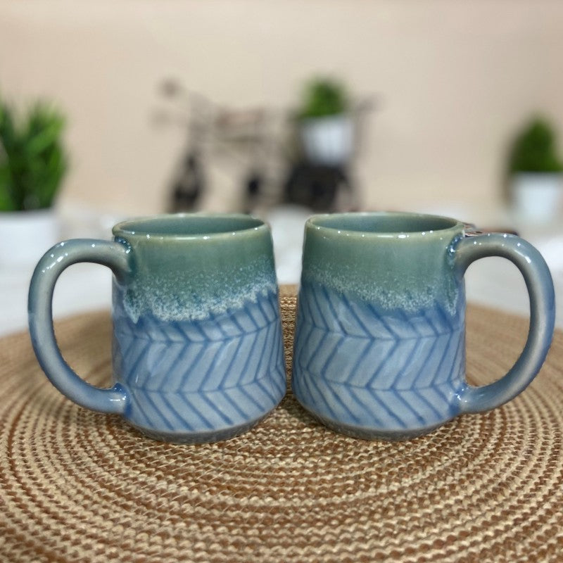 Elegant Sea Green Chevron Coffee Mugs (Set of 2)