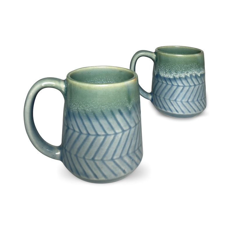 Elegant Sea Green Chevron Coffee Mugs (Set of 2)