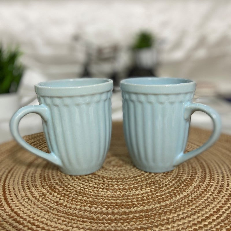 Matte Sky Blue Linear Coffee Mugs (Set of 2 )