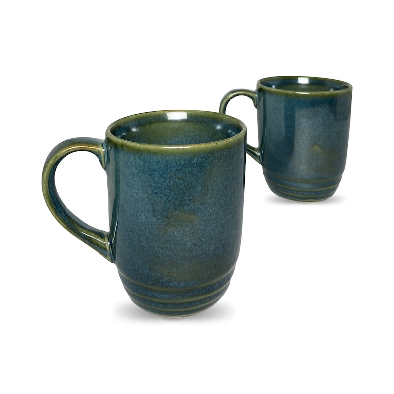 Glossy Teal Blue Glazed Coffee Mugs (Set of 2)