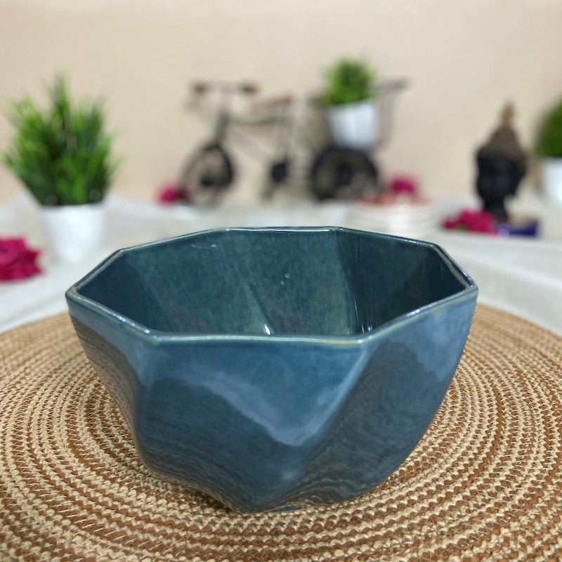 Shimmering Coral Blue Ceramic Serving Bowl