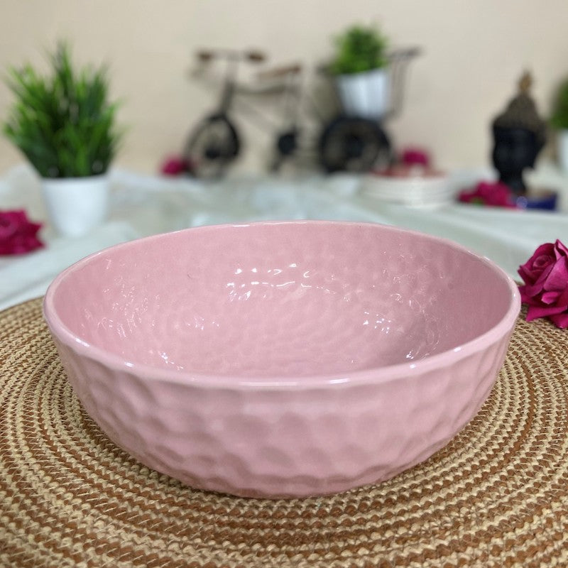 Pink Hammered Pattern Ceramic Serving Bowl