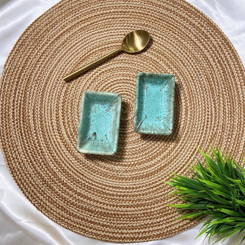 Sea Green Glazed Ceramic Dip Bowls (Set of 2)