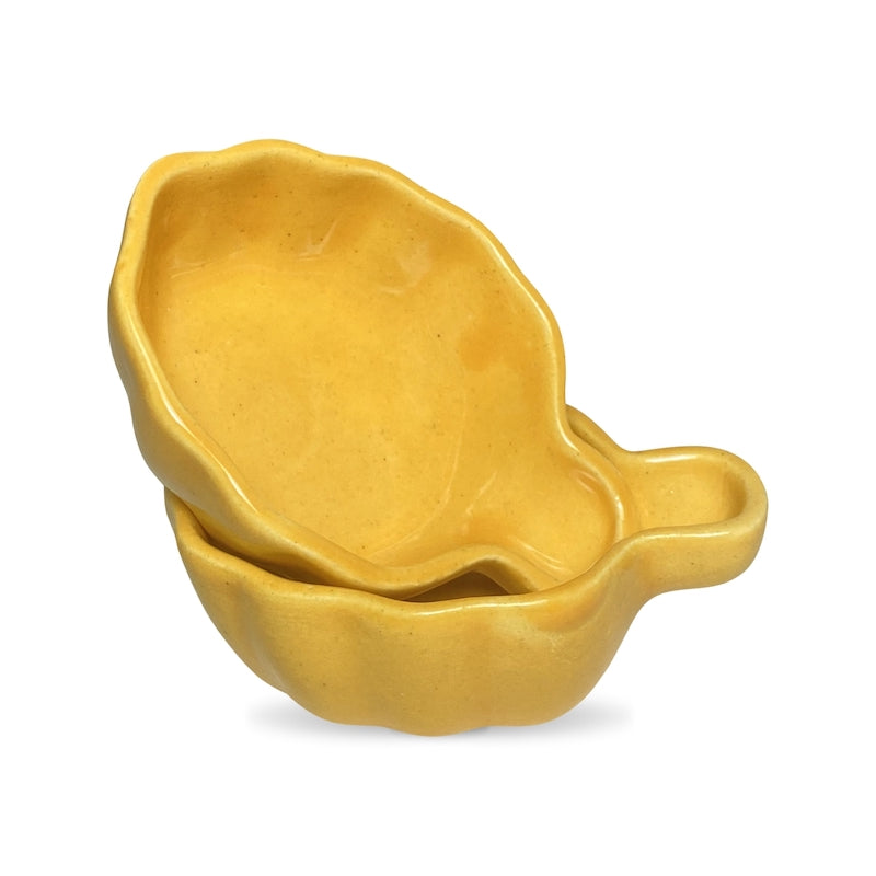 Yellow Leaf Shaped Ceramic Dip Bowls (Set of 2)