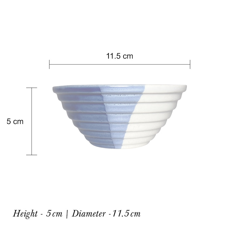 Half-Cut Blue & White Designer Ceramic Katori Bowls (Set of 4)