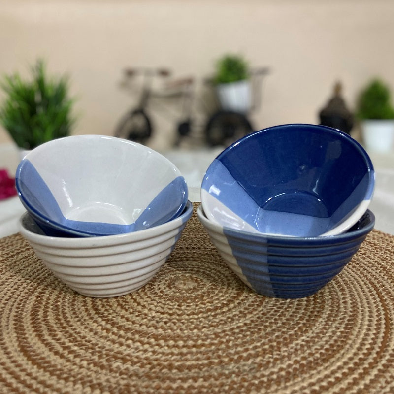 Half-Cut Blue & White Designer Bowls (Set of 4)