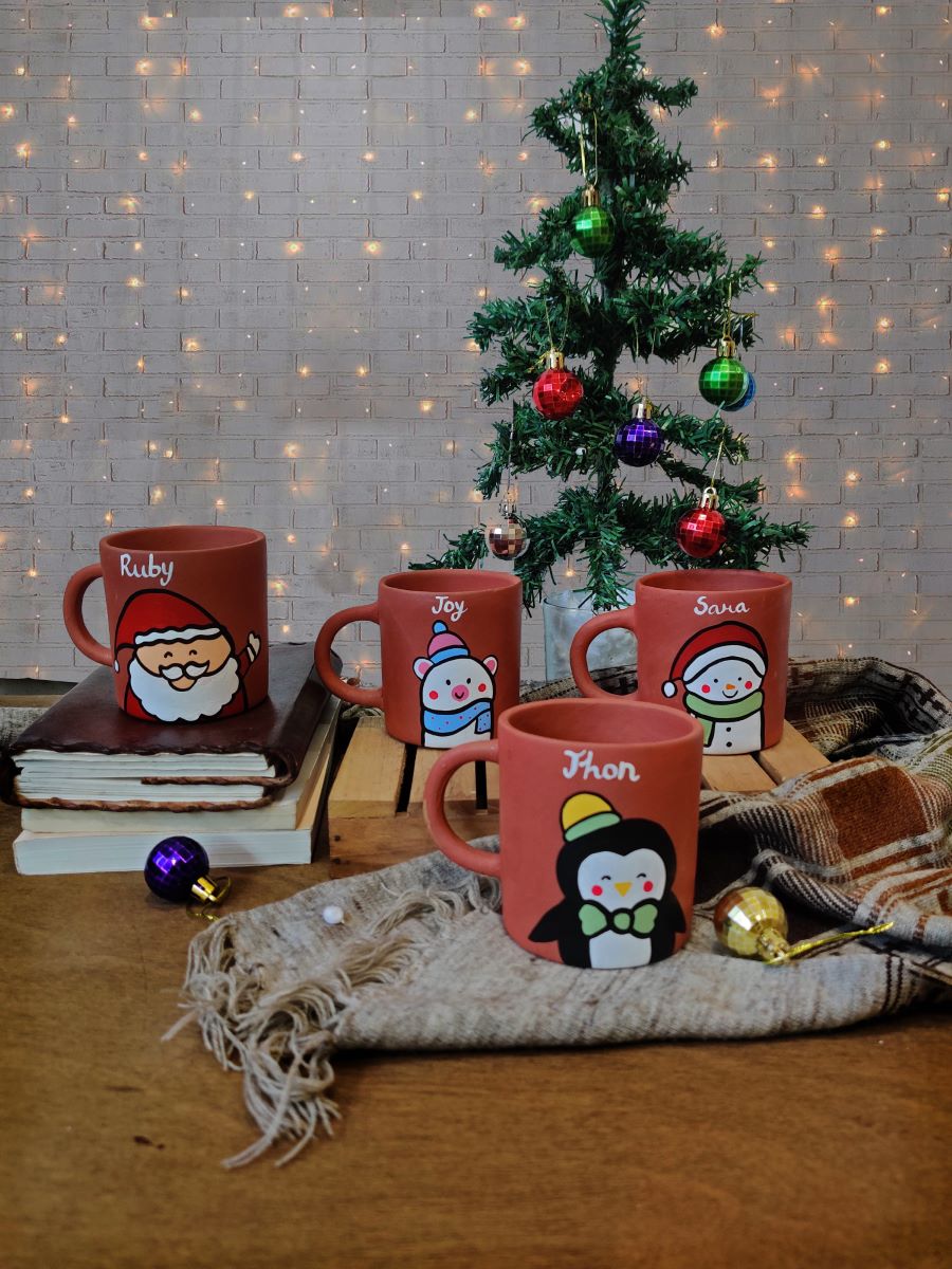 Handpainted Terracotta Christmas Mug With Name