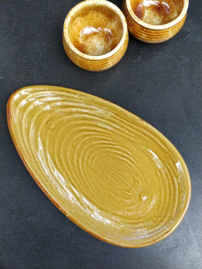 Beige Almond Shaped Platter with 6 Bowls