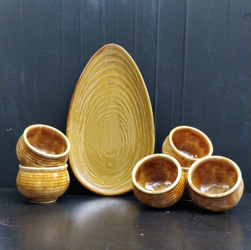Beige Almond Shaped Platter with 6 Bowls