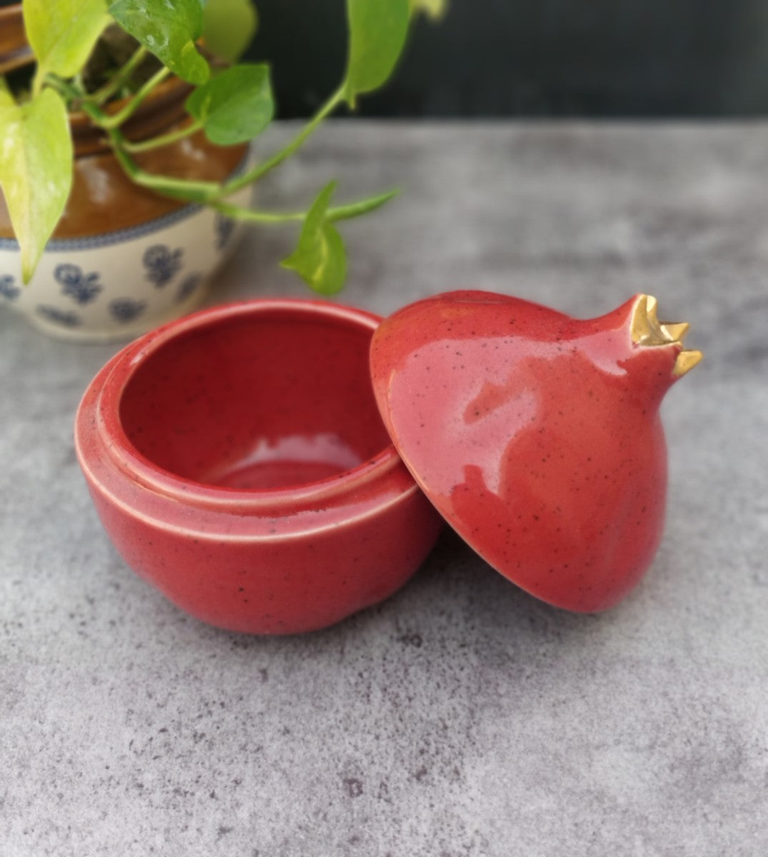 Red Pomegranate Ceramic Jar