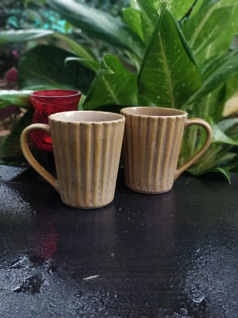 Beige Ceramic Lined Coffee Mugs (Set of 2)