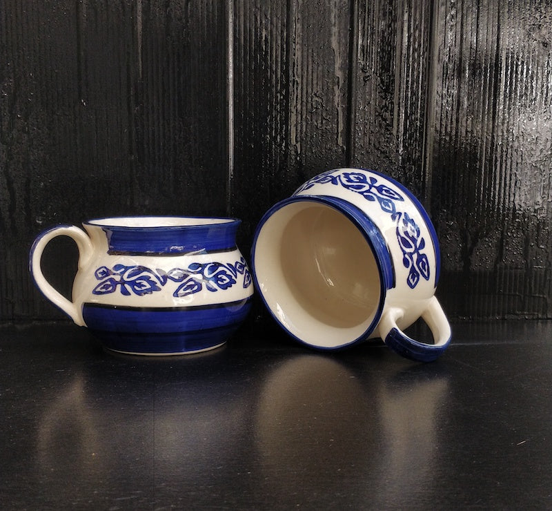 Blue Stoneware Ceramic Matka Shaped Soup Cups (Set of 2)