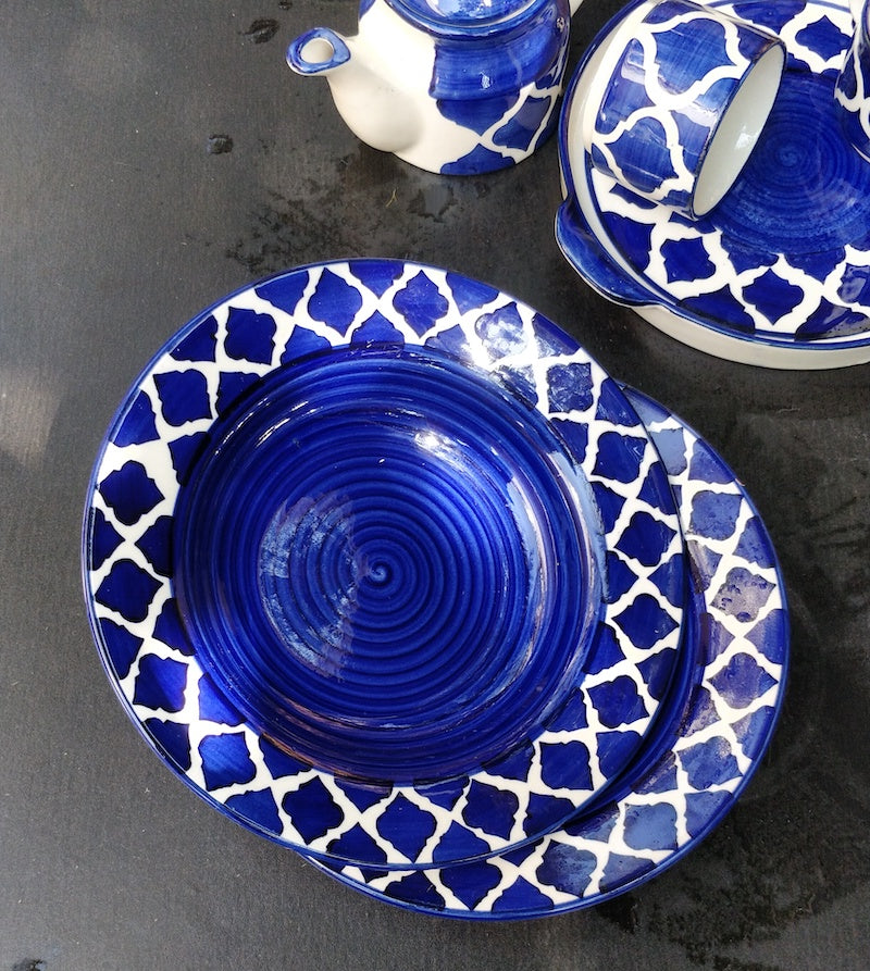 Blue Stoneware Ceramic Pasta / Soup Plates (Set of 2)