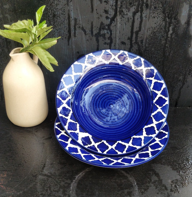 Blue Stoneware Ceramic Pasta / Soup Plates (Set of 2)