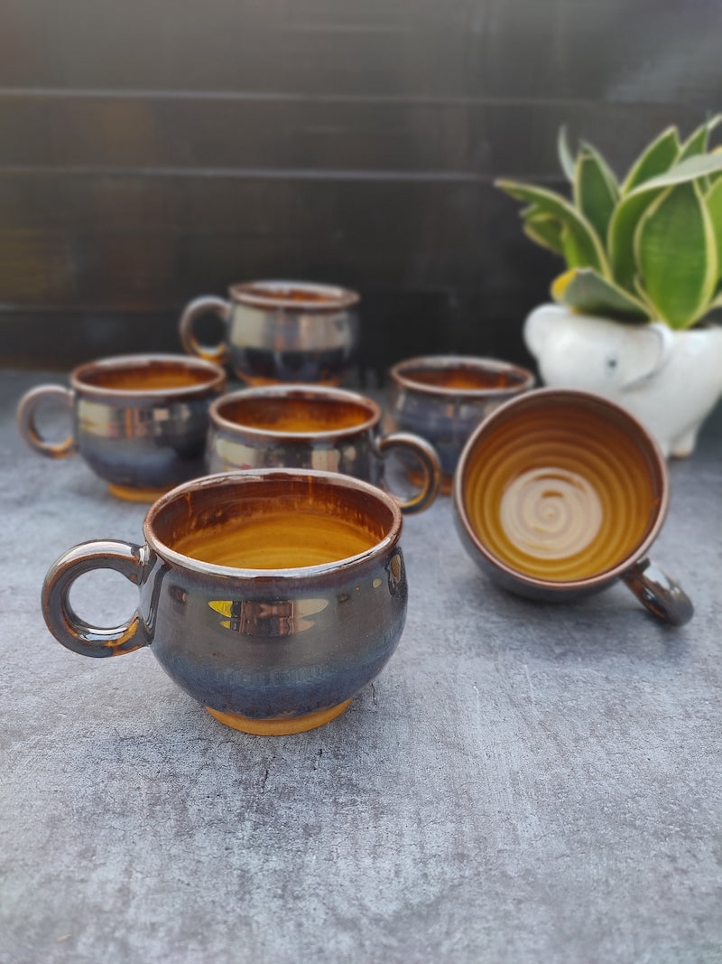 Brown & Golden Shiny Tea Cups (Set of 6)