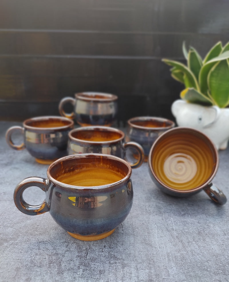 Brown & Golden Shiny Tea Cups (Set of 6)