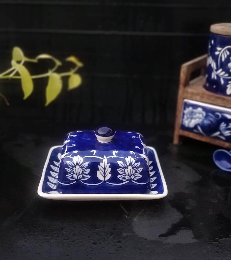 Blue Ceramic Floral Butter Box