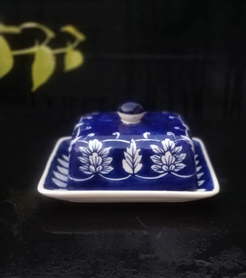 Blue Ceramic Floral Butter Box