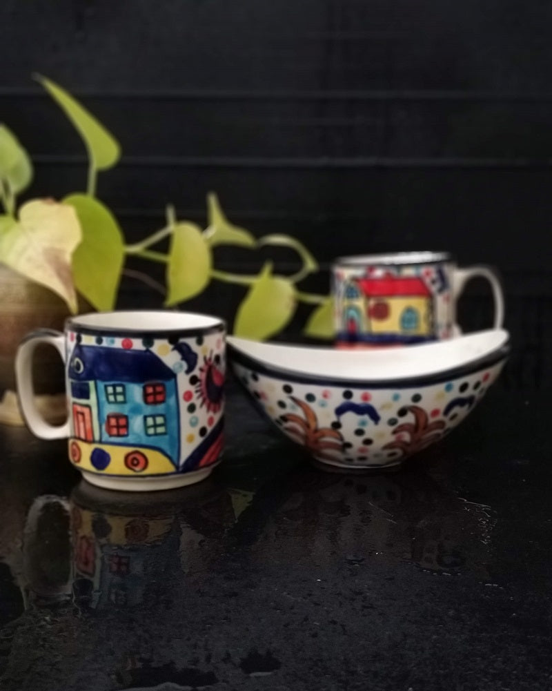 Exclusive Handpainted Cups & Nut Bowl set