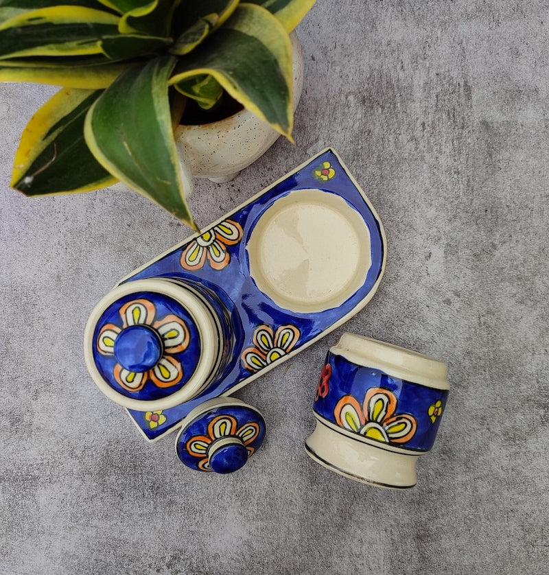 Dark Blue Hand Painted Ceramic Pickle Jars (Set of 2)