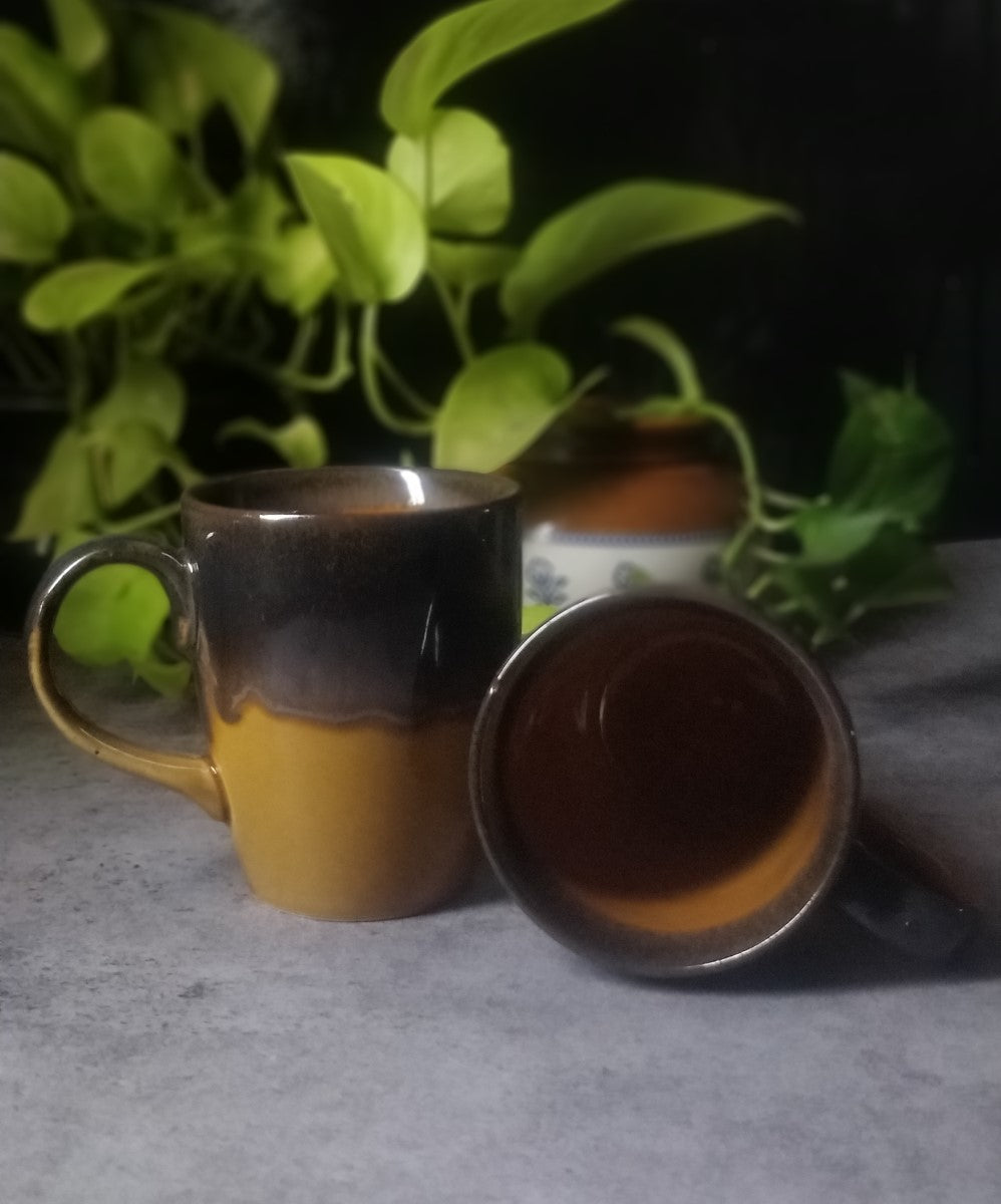 Studio Pottery Golden and Brown Coffee/Milk Mugs (Set of 2)