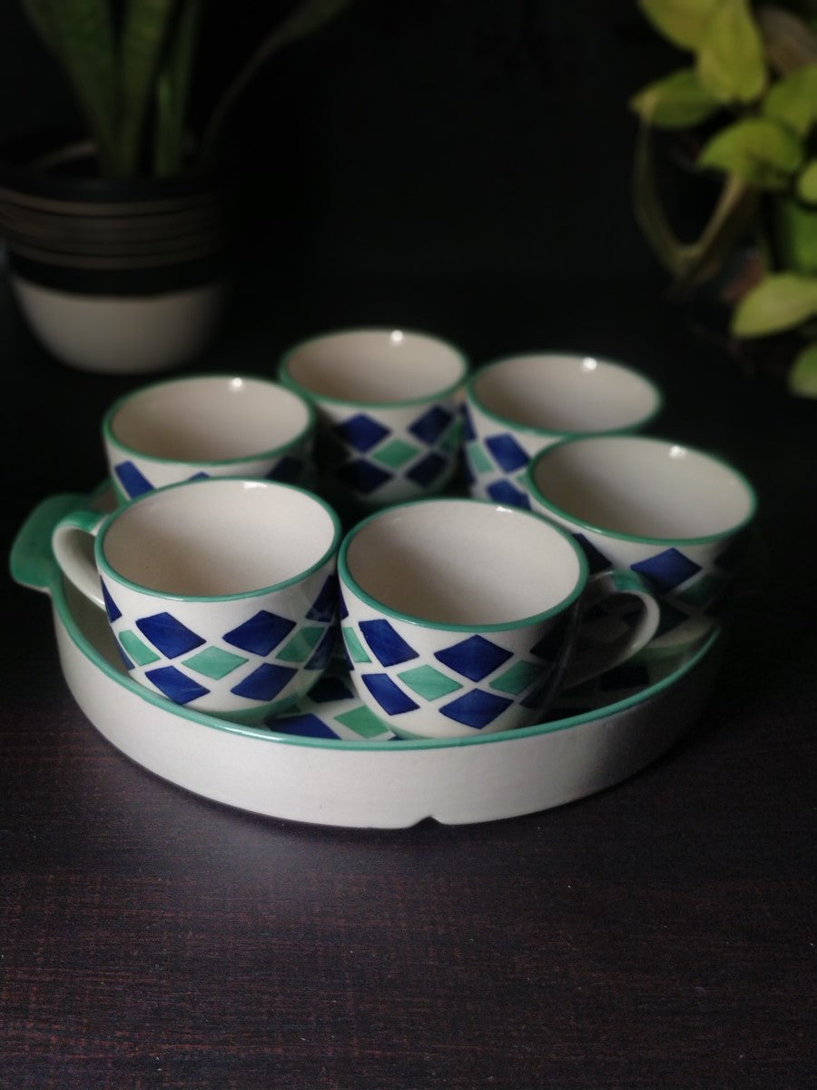 Stoneware Ceramic 6 Cups & Tray Set