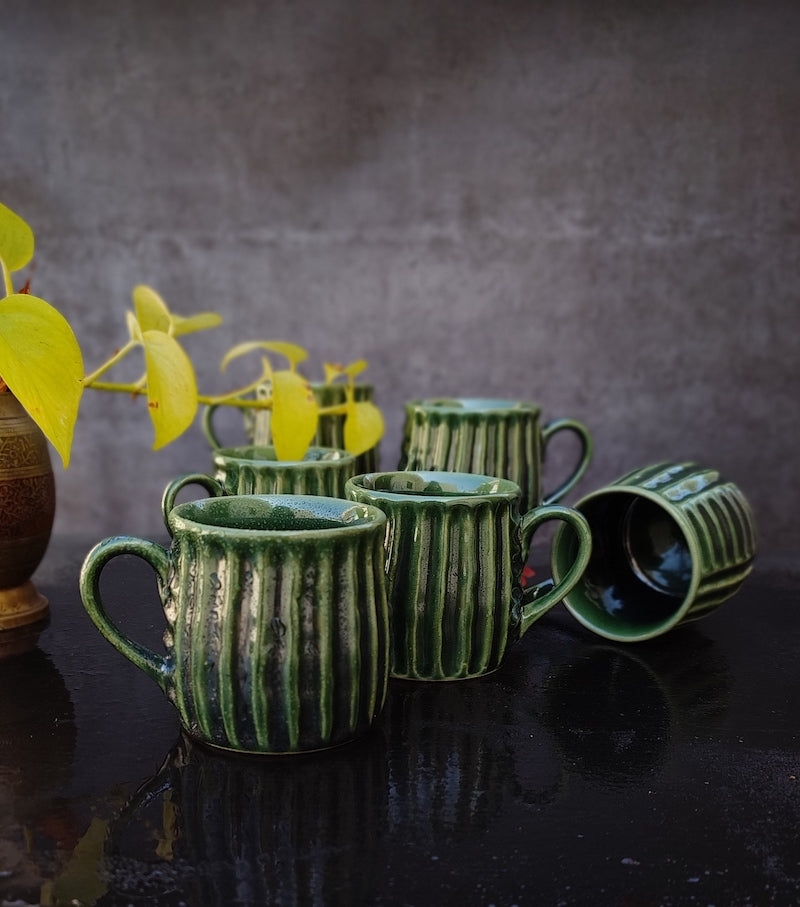 Stoneware Ceramic Green Tea Cups (Pack of 6)