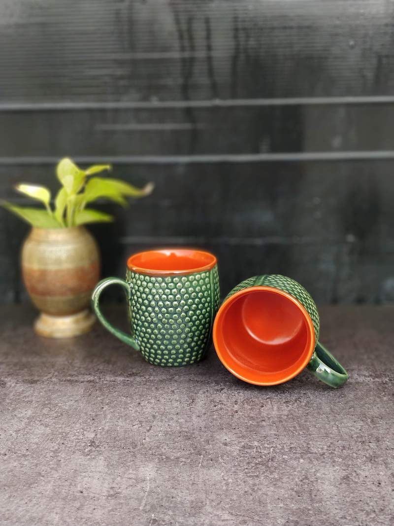 Green Orange Ceramic Coffee Mugs (Set of 6)