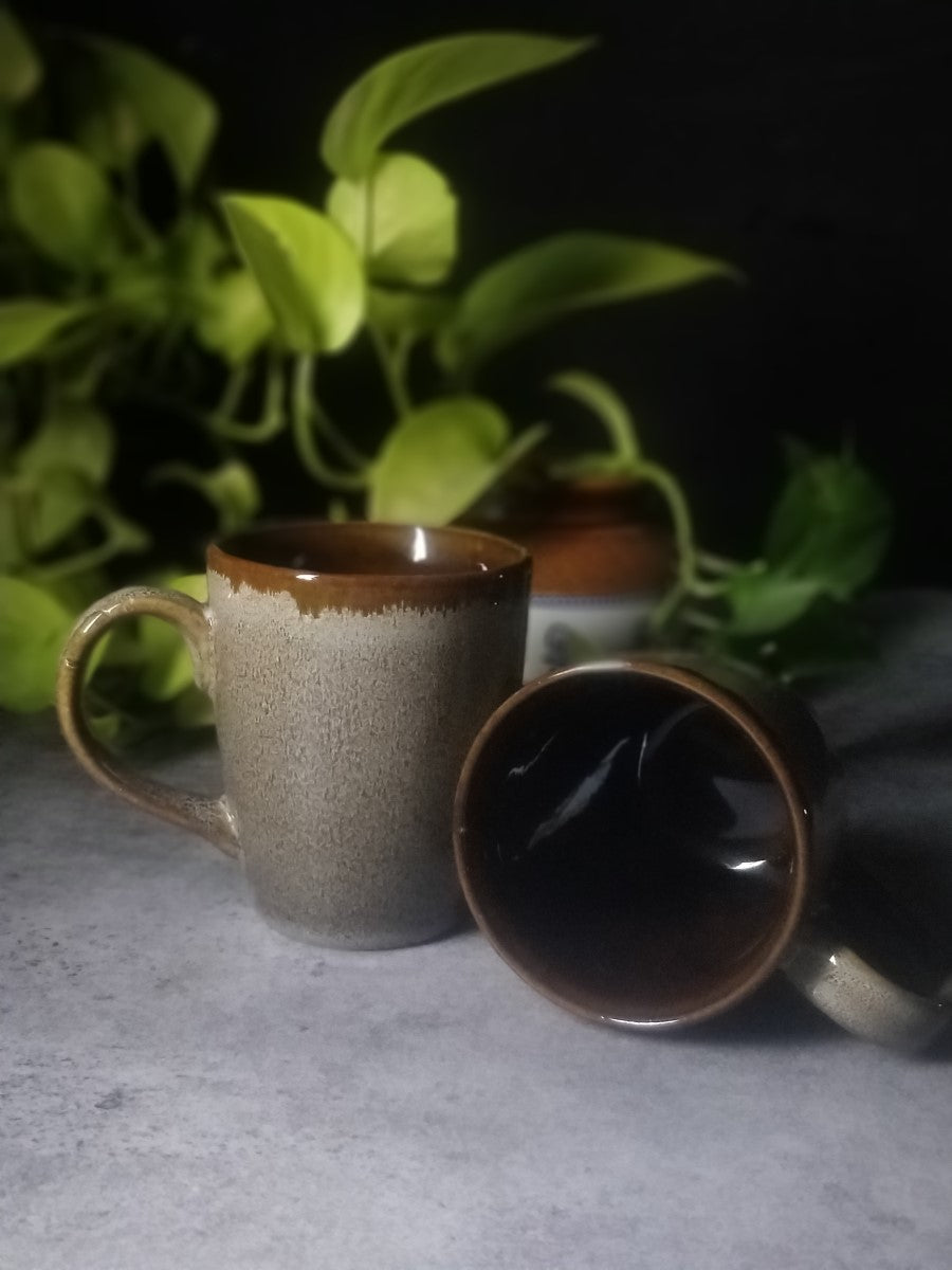 Studio Pottery Grey and Brown Coffee/Milk Mugs (Set of 2)