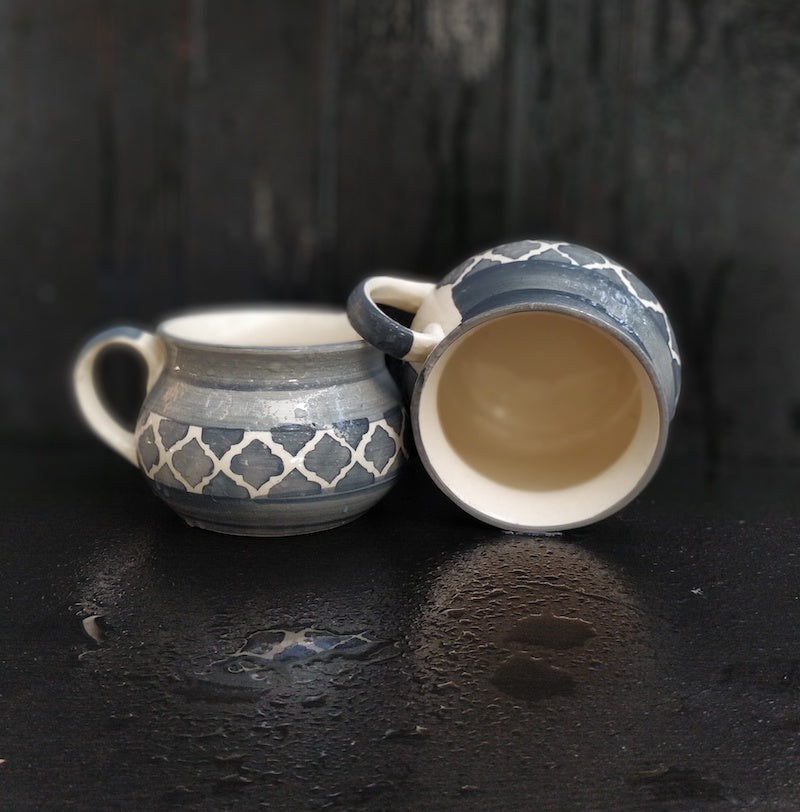 Grey Diamond Ceramic Matka Shaped Soup Cups (Set of 2)