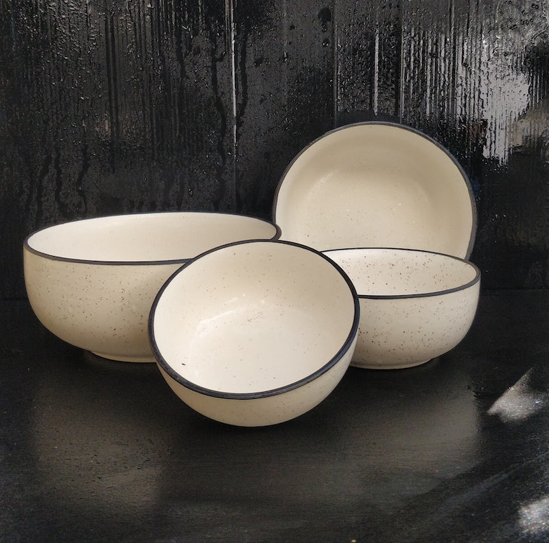 White Stoneware Ceramic Matt Bowls (Set of 4)