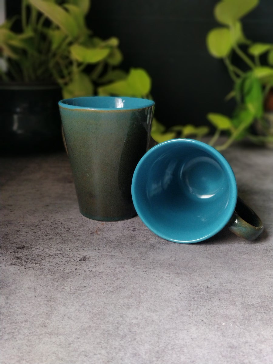 Moss Green & Blue Coffee/Milk Mugs (Set of 2)