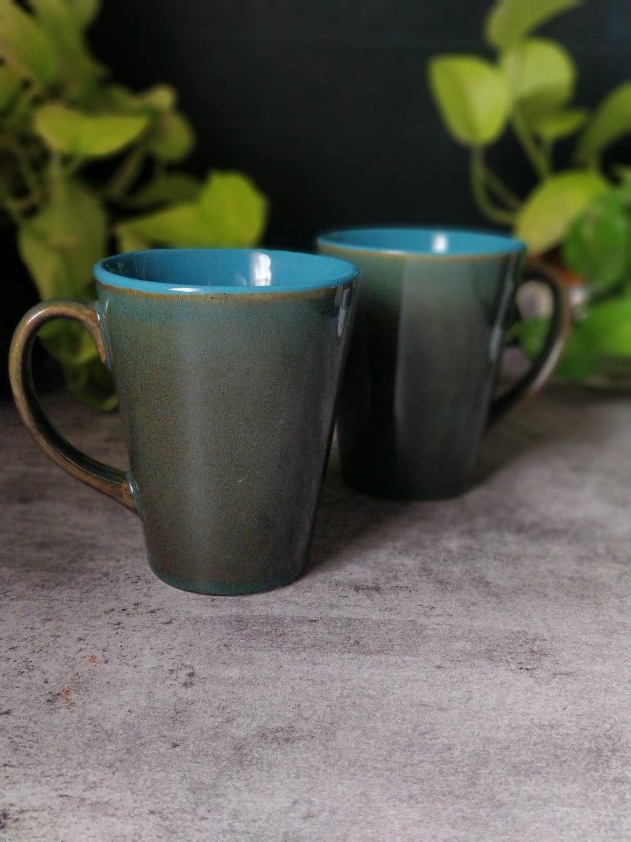 Moss Green & Blue Coffee/Milk Mugs (Set of 2)