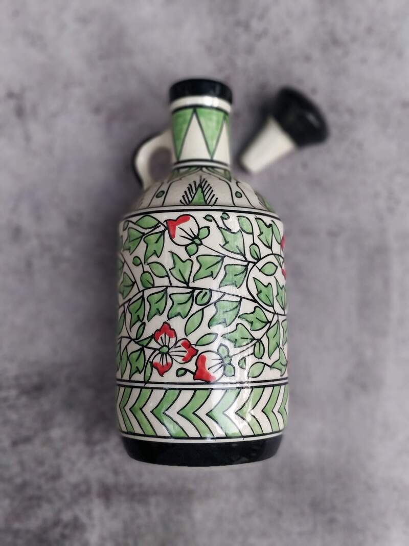 White & Green Floral Print Ceramic Oil Dispenser