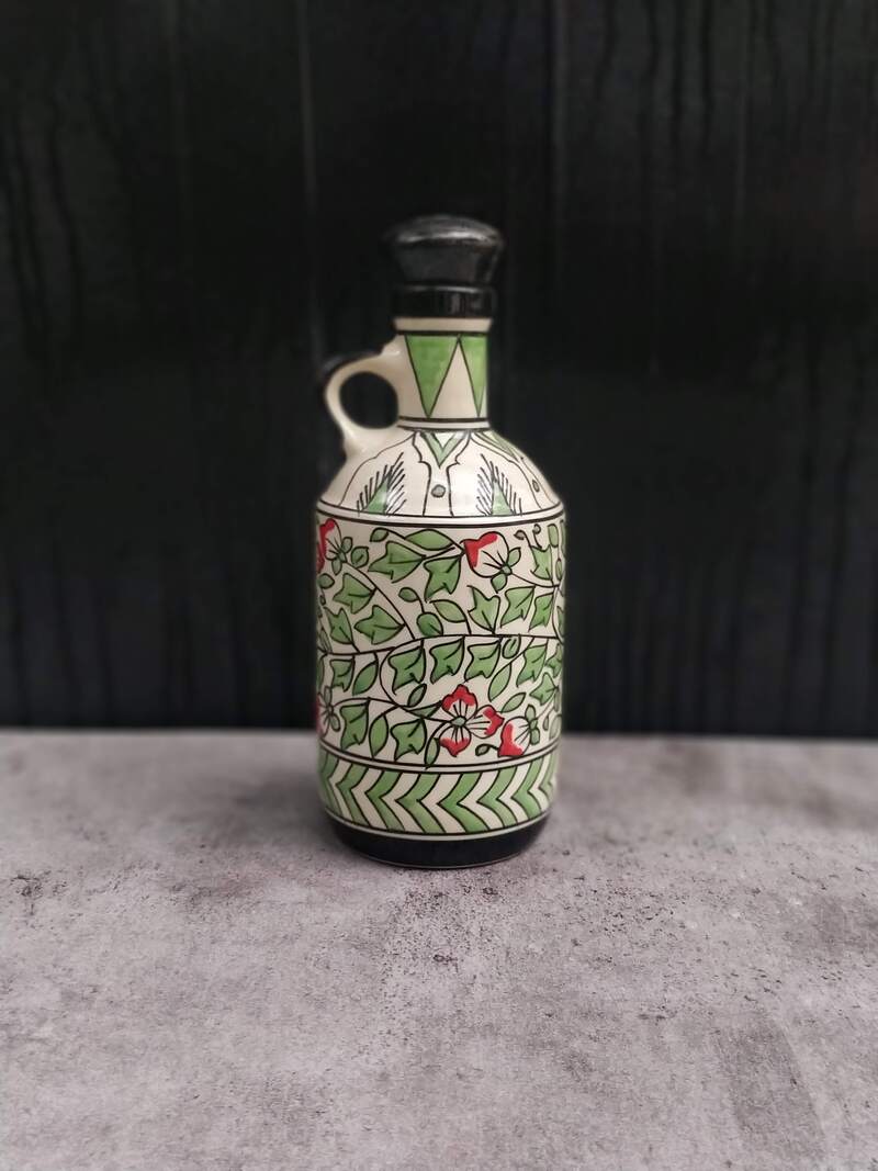 White & Green Floral Print Ceramic Oil Dispenser
