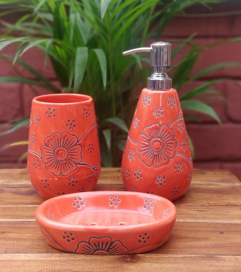 Orange Ceramic Bathroom Accessories Set