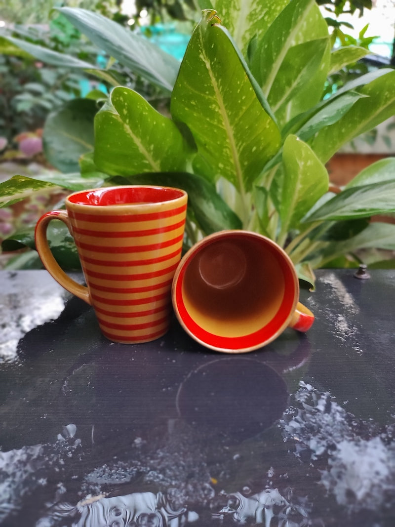 Orange Lined Ceramic Coffee Mugs (Set of 2)