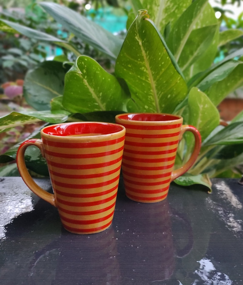 Orange Lined Ceramic Coffee Mugs (Set of 2)