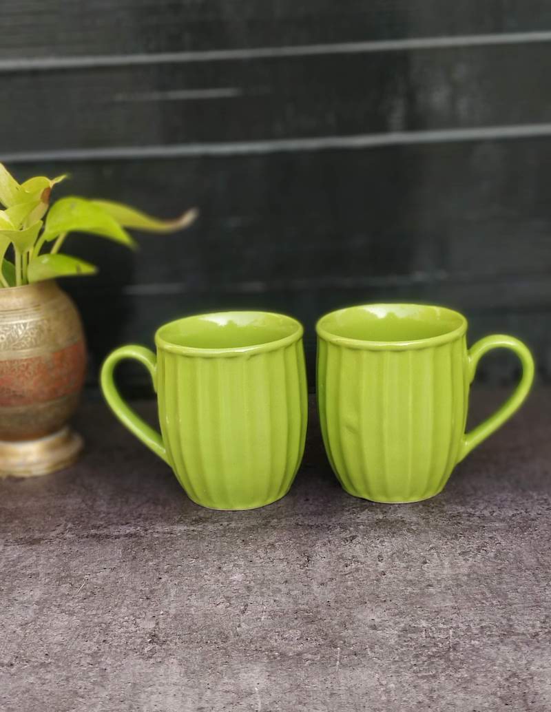 Parrot Green Ceramic Coffee Mugs (Set of 6)