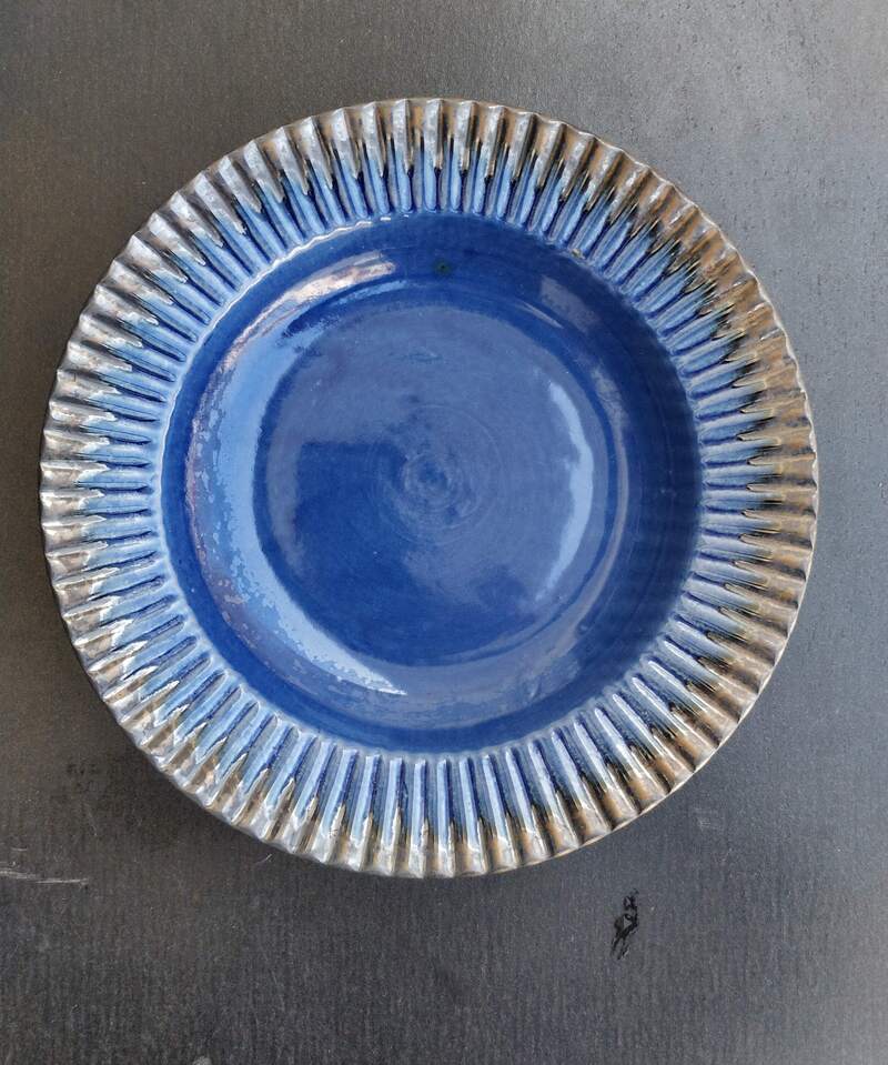 Blue Silver Edge Glazed Pasta Plates (Set of 2)