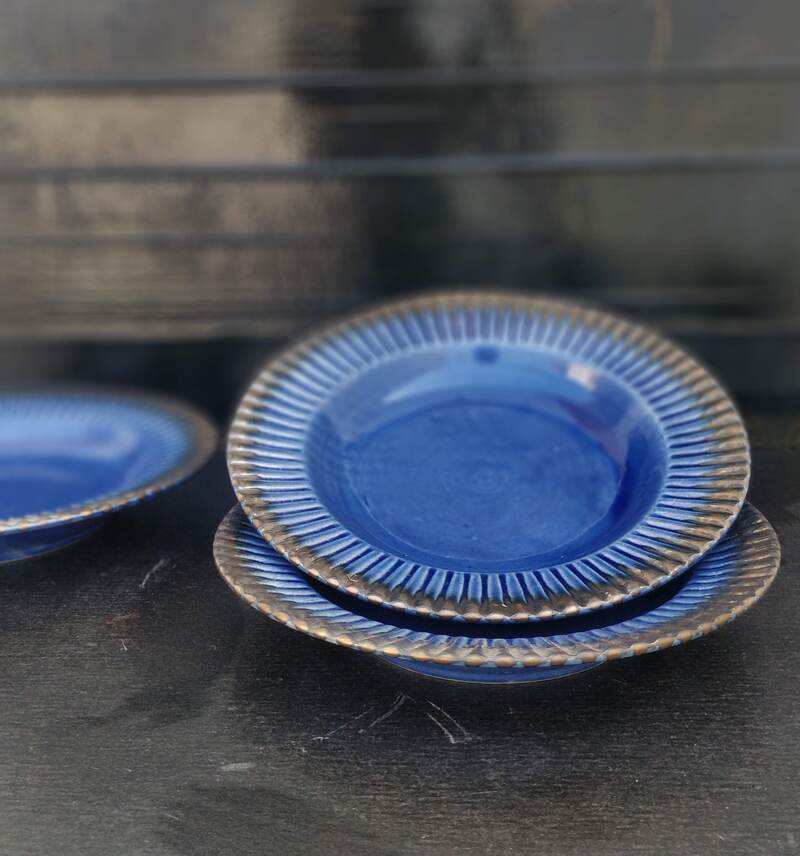 Blue Silver Edge Glazed Pasta Plates (Set of 2)