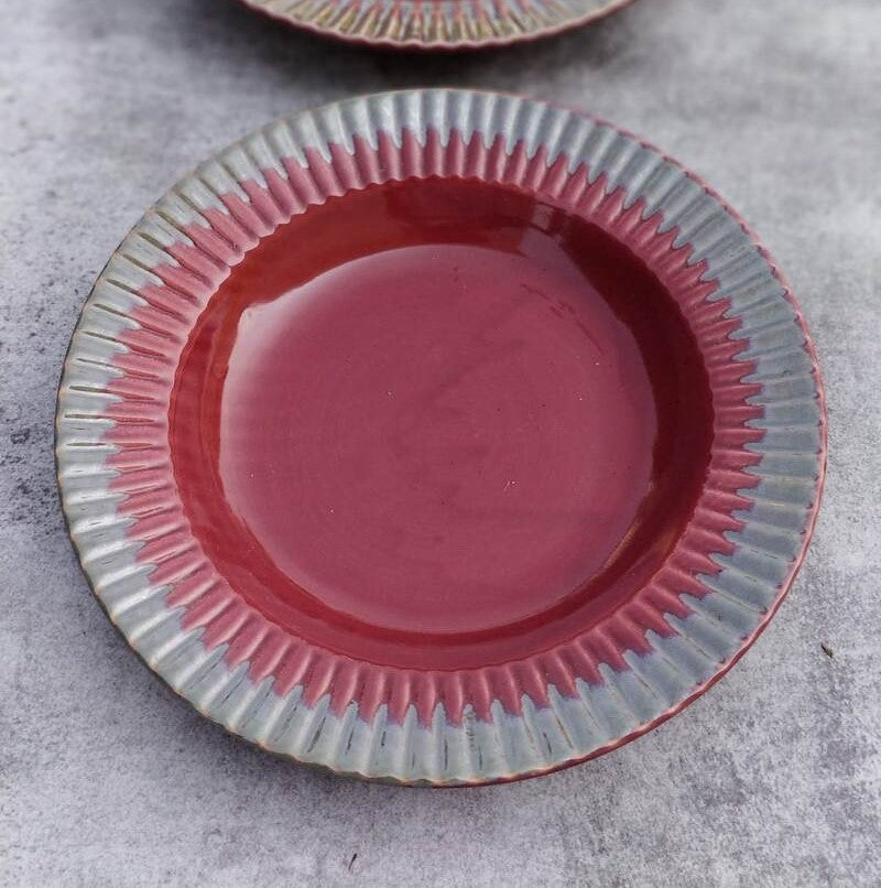 Maroon Pasta Plates with Silver Edge (Set of 2)