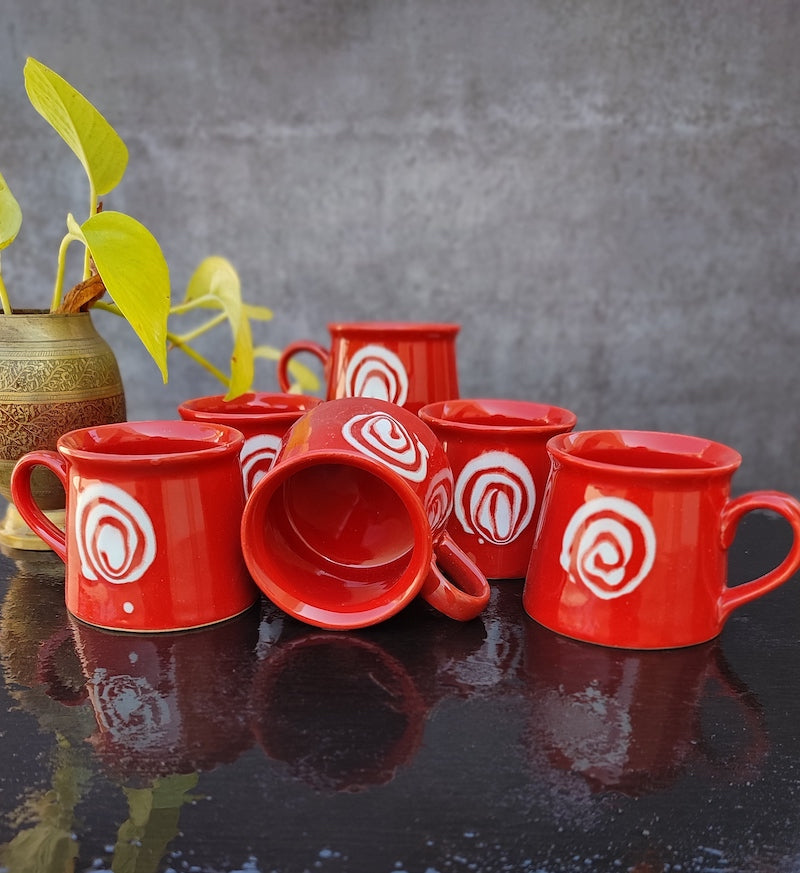 Red Stoneware Tea Cups (Set of 6)