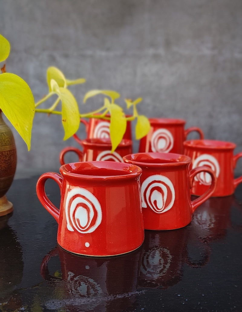 Red Stoneware Tea Cups (Set of 6)