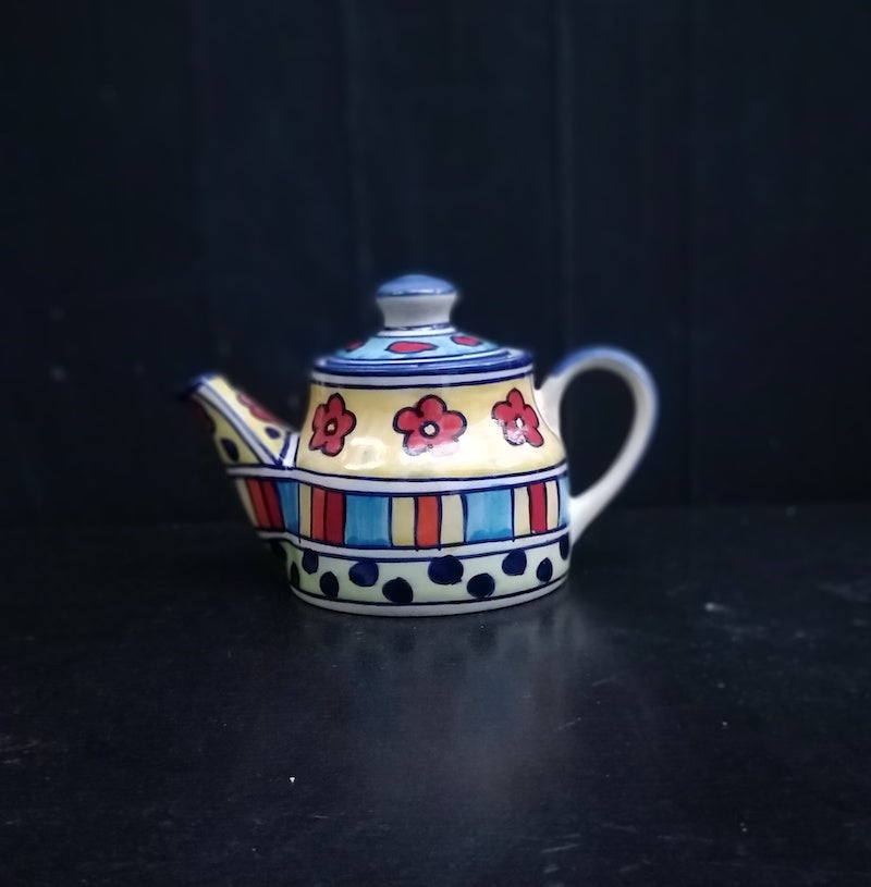 Multicolor Stoneware Hand Painted Tea Set with Kettle & Tray