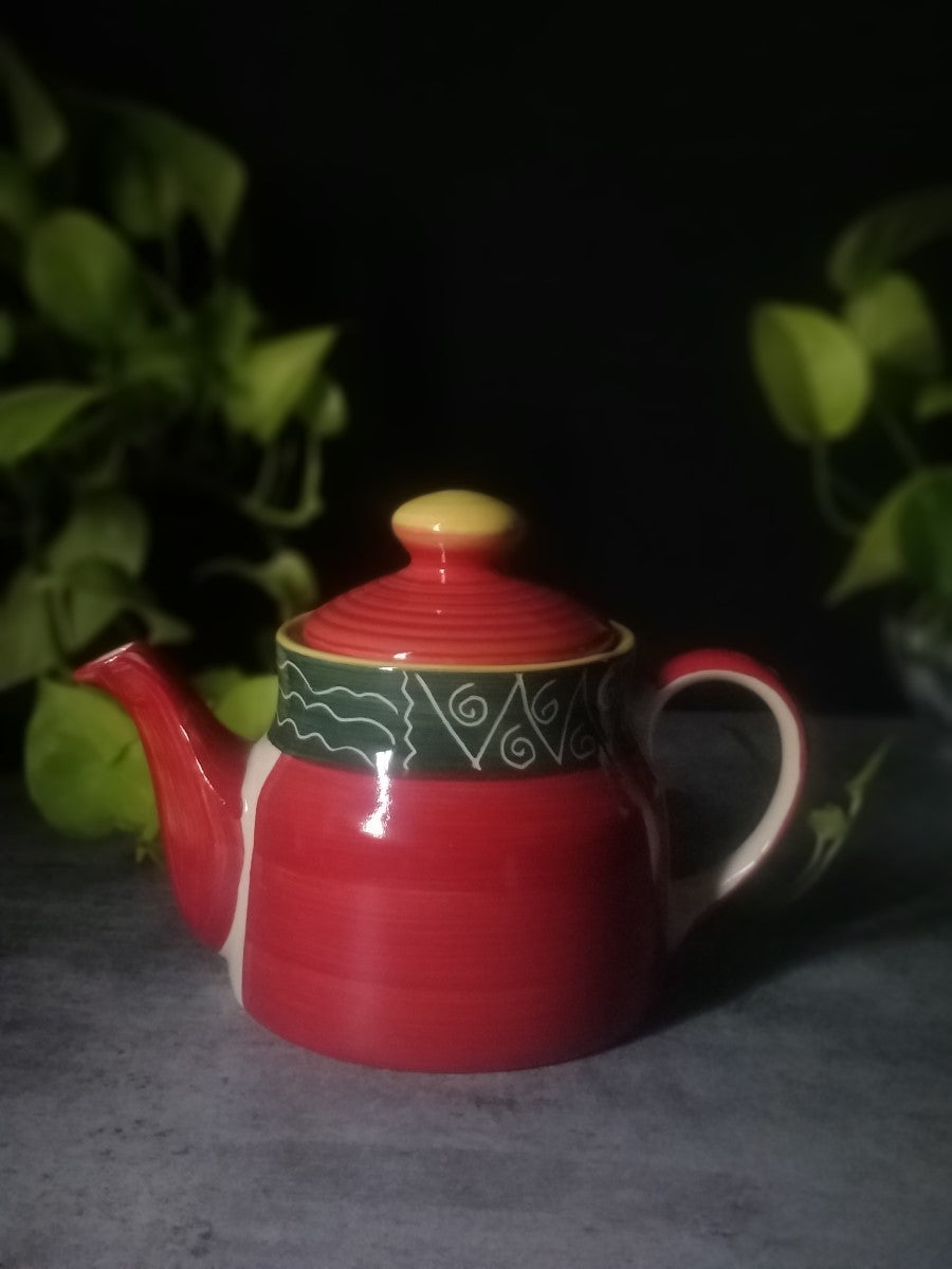 Stoneware Ceramic Red Kettle