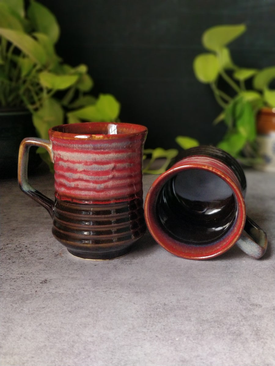 Studio Pottery Red & Black Coffee/Milk Mugs (Set of 2)