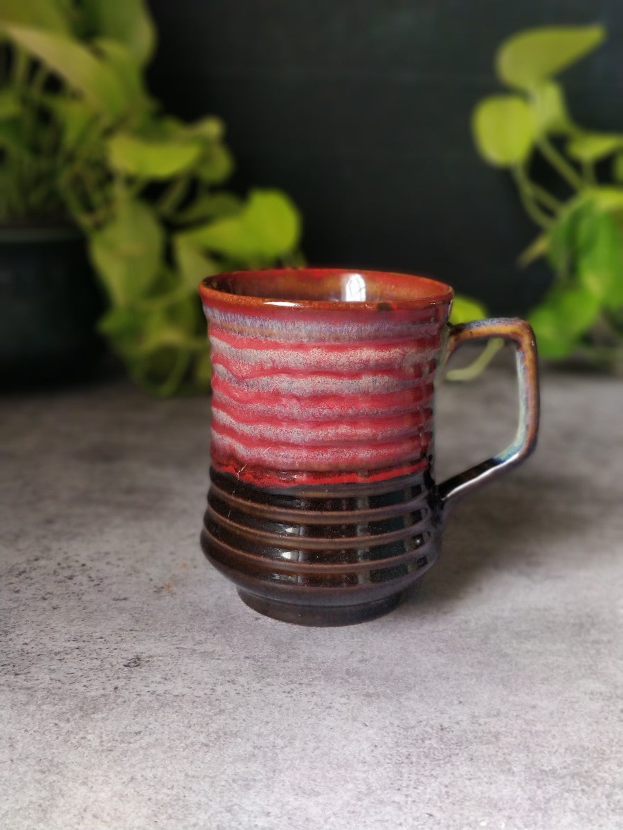 Studio Pottery Red & Black Coffee/Milk Mugs (Set of 2)