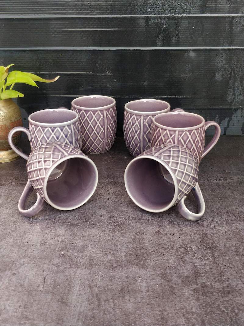 Violet Ceramic Lined Coffee Mugs (Set of 6)